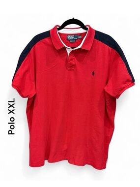 Ralph Lauren Red Polo with Navy Shoulder Panels Navy Logo XXL white accents